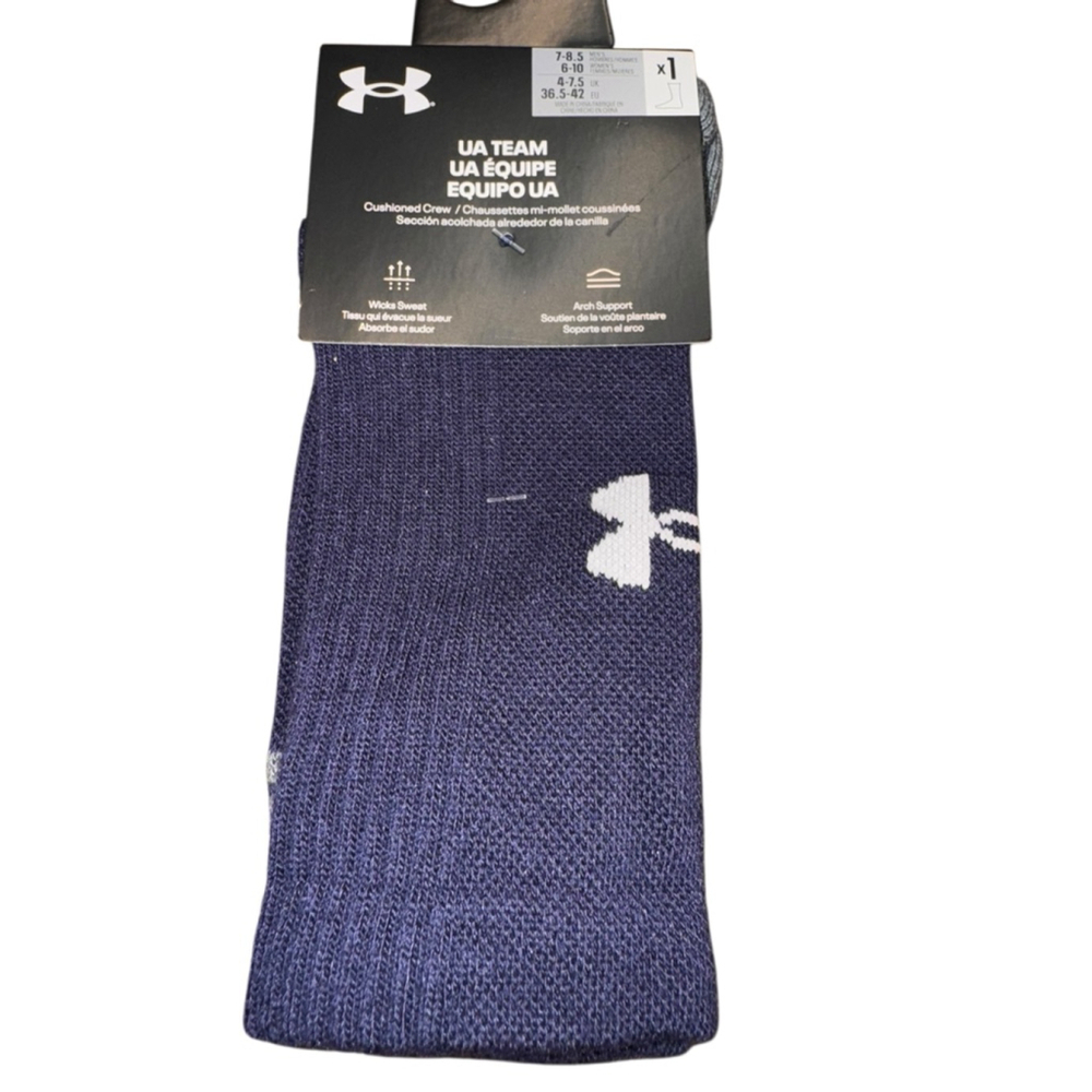 Men's Under Armour M Navy Grey UA Team Cushioned Crew Athletic Socks